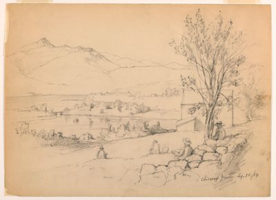 Tekening, Kunstenaars schetsen bij Chocorua Pond, New Hampshire, 28 september 1854 door Daniel Huntington