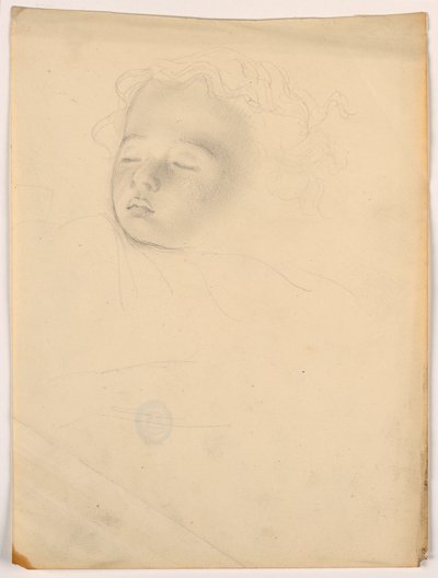 Tekening, slapend kind, 1840-45 door Daniel Huntington