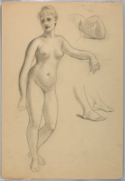 Tekening, staand vrouwelijk naakt, sep, 1860-70 door Daniel Huntington