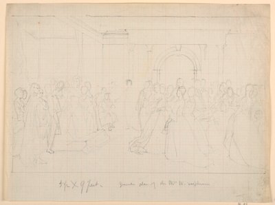 Tekening, algemeen plan voor "Martha Washington Receptie", 1860 door Daniel Huntington