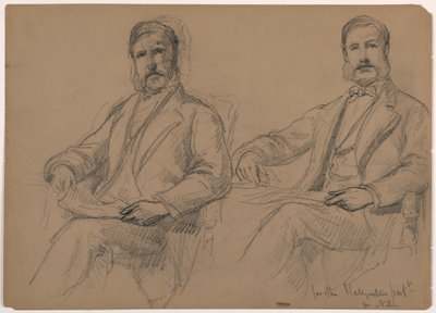 Tekening, Julius Hallgarten zittend, twee studies; Verso: Mr. Hunt staand, 1884 door Daniel Huntington