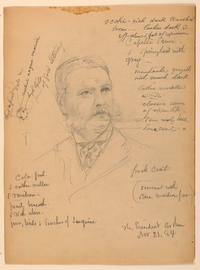 Tekening, President Chester Alan Ar, 21 november 1884 door Daniel Huntington