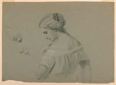 Tekening, profiel van vrouwenkop a, 1840-70 door Daniel Huntington
