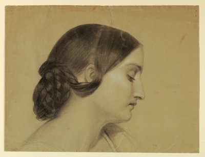 Tekening, Profiel van een vrouw met een gevlochten knoop, ca. 1845 door Daniel Huntington