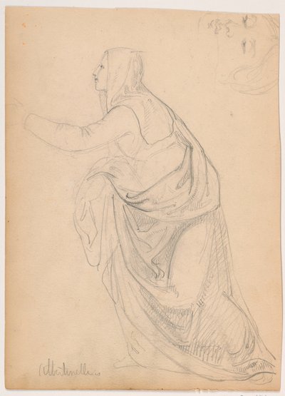 Tekening, Geklede vrouw reikt uit, naar Mariotto Albetinelli, 1844 door Daniel Huntington