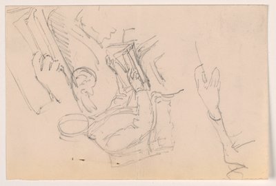 Tekening, Robert L. Stuart, zittend, eerste portret, voor het Presbytarian Hospital; afzonderlijke armstudies, 1881 door Daniel Huntington