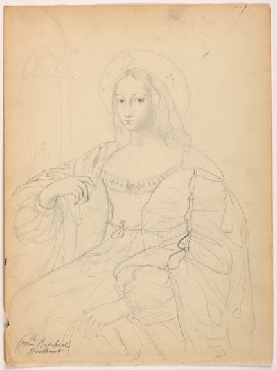 Tekening, Zittende figuur in hofkledij naar Rafaëls portret Jeanne D