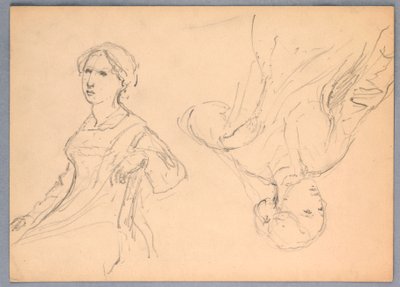Tekening, Zittende vrouw, twee studies, 1870 door Daniel Huntington