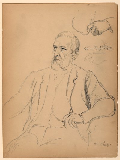 John Jay Phelps zittend, aparte hand- en kettingstudie door Daniel Huntington