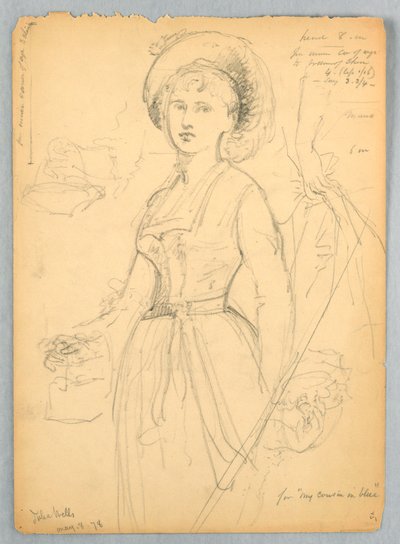 Schets van Julia Wells voor "Mijn Neef in Blauw" door Daniel Huntington