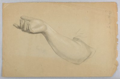 Studie van rechterhand voor "Les van Liefdadigheid" door Daniel Huntington