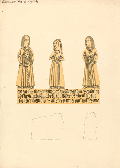 Koperen plaat voor John Asplyn, Godfrey Askew, en Elizabeth de vrouw van hen beiden, Edmonton Church door Daniel Lysons
