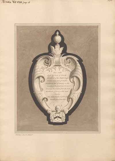 Gedenkteken voor Charles Mordaunt van Hendon Church door Daniel Lysons