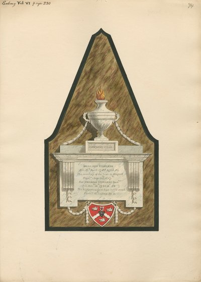 Monument voor Dame Ann Edwards en Sir Thomas Edwards uit Ealing Church door Daniel Lysons