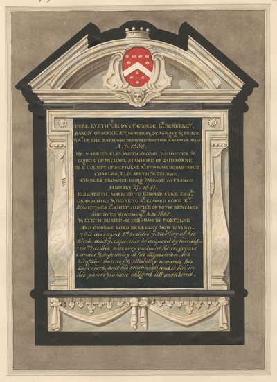 Gedenkteken voor George Lord Berkeley uit Cranford Church door Daniel Lysons
