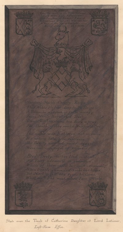 Grafsteen van Catherine, dochter van Lord Latimer, uit East Ham Church door Daniel Lysons