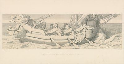 Tostig, verslagen in zijn poging tegen Harold, vlucht in zijn galei van de Engelse kust door Daniel Maclise