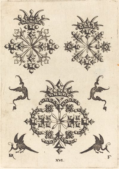 Drie Broches met Fantasievogels Links, Rechts en Onder door Daniel Mignot