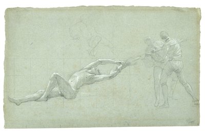 Studie voor Het Beleg van Gibraltar (Studie van geredde figuur en twee figuren die aan een roeispaan trekken), 1785-1786 door Daniel Mytens