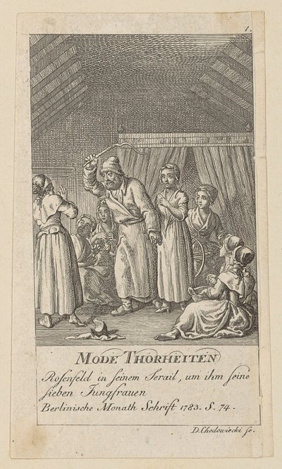 Blad 1 uit de reeks „Modezotheden“ door Daniel Nikolaus Chodowiecki