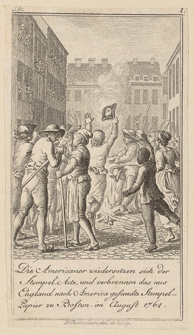Blad 1 van de reeks bij het essay „De geschiedenis van de revolutie van Noord-Amerika“, van M. C. Sprengel. door Daniel Nikolaus Chodowiecki
