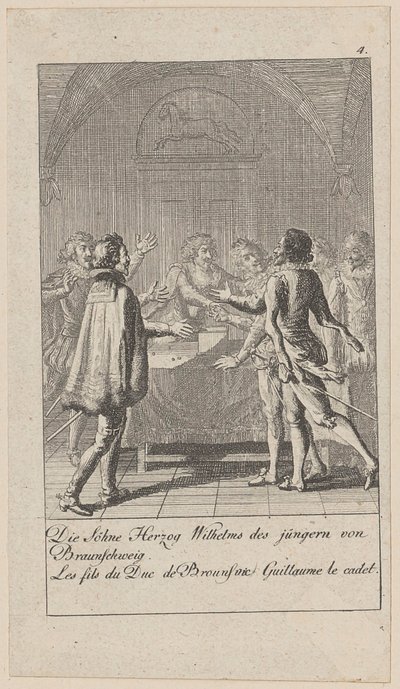 Blad 4 uit de reeks “Middeleeuwse en moderne geschiedenis” door Daniel Nikolaus Chodowiecki