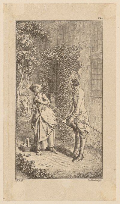 Het bezoek van Bunkel aan zijn vriend Carl Turner, blad 5 uit „Leven, opmerkingen en meningen van Johann Bunkel” door Daniel Nikolaus Chodowiecki