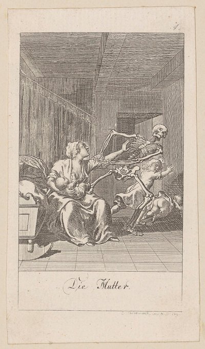 Moeder, blad 1 uit de reeks „De dodendans” door Daniel Nikolaus Chodowiecki