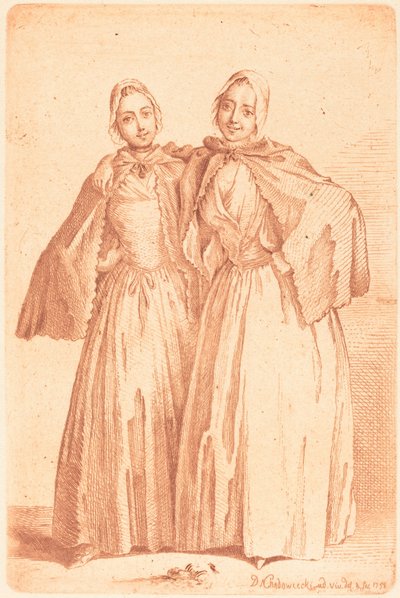 Zwei stehende Damen (Demoiselles Quantin) door Daniel Nikolaus Chodowiecki