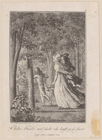 Walter, Luise en Karl ontmoeten in het bos een aanmerende boot door Daniel Nikolaus Chodowiecki