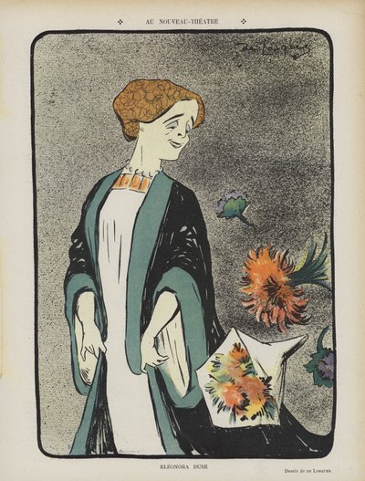 Eleonora Duse, Italiaanse actrice. Illustratie voor Le Rire door Daniel de Losques