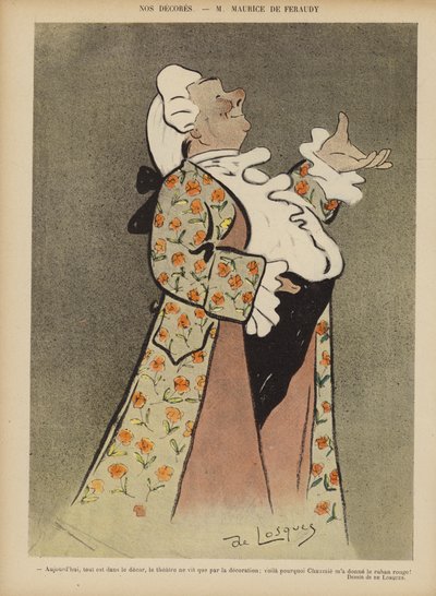 Maurice de Feraudy, Franse liedjesschrijver en acteur. Illustratie voor Le Rire door Daniel de Losques