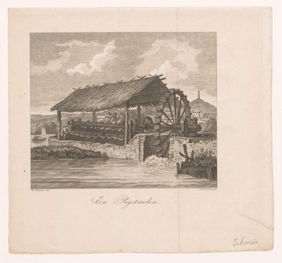 Rijstmolen door een waterrad aangedreven door Daniël Veelwaard (I)