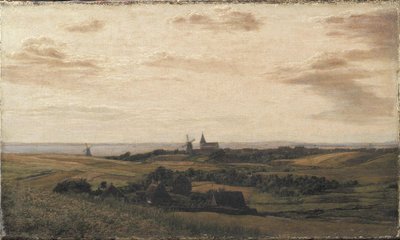 Een uitzicht richting Assens in Funen. In de verte de kust van Sleeswijk door Dankvart Dreyer