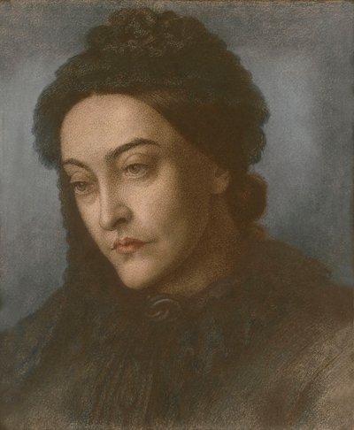 Portret van Christina Rossetti, hoofd en schouders, drie kwart naar links gedraaid door Dante Gabriel Charles Rossetti