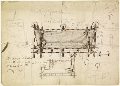 Twee ontwerpen voor een bank, ca. 1861-62 door Dante Gabriel Charles Rossetti
