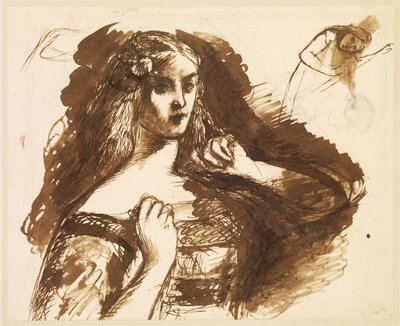 Halve schets van een jonge vrouw door Dante Gabriel Rossetti