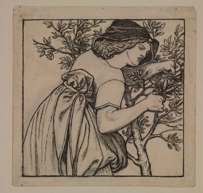 De huwelijksreis van koning René - Tuinieren - Ontwerp voor een beschilderd paneel voor het kabinet door Dante Gabriel Rossetti