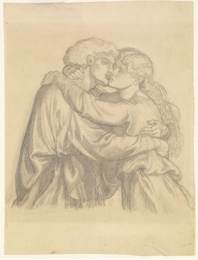 De gezegende Damozel - Studie van twee geliefden die elkaar omhelzen door Dante Gabriel Rossetti