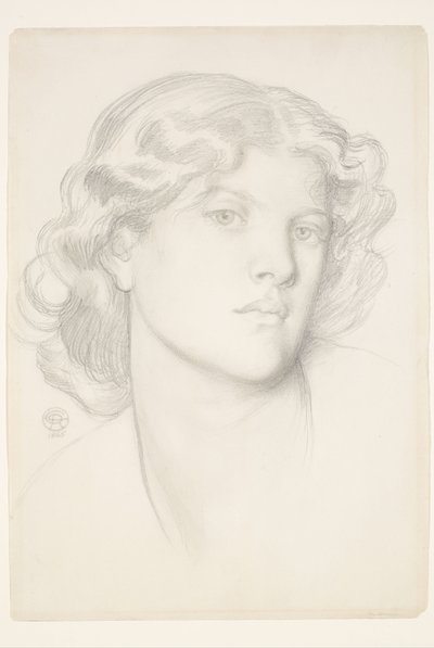 De Blauwe Bogen - Studie vrouwelijk hoofd door Dante Gabriel Rossetti
