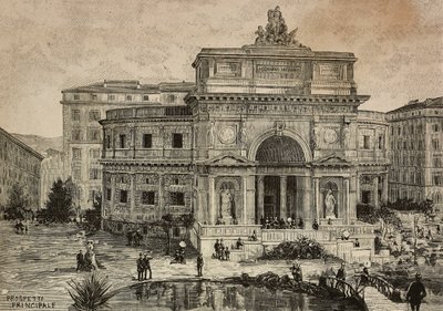 Groot aquarium op Piazza Manfredo Fanti geopend op 29 januari, Rome, Italië, gravure door G Gamberoni naar tekening van Dante Paolocci, uit L