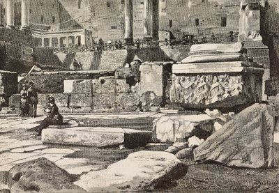 Platforms in het Romeinse Forum, Rome, Italië, gravure naar tekening van Dante Paolocci, uit L