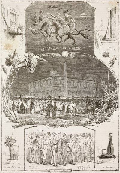 Sint-Jansnacht, Rome, Italië, gravure naar tekening door Dante Paolocci uit L