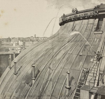 Wassen van de koepel van Palazzo Montecitorio, Rome, Italië, gravure naar tekening van Dante Paolocci, uit L
