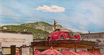 Pitstop op Route 66, 2024 (potlood op papier) door Darrell Windjack