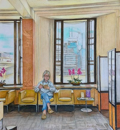 De wachtkamer, 2024 (potlood op papier) door Darrell Windjack