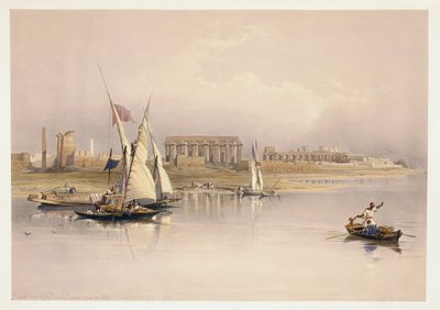 Egypte, ruïnes van Luxor vanaf de Nijl, gravure gebaseerd op tekening van David Roberts door David (after) Roberts
