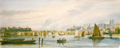 Een uitzicht op Westminster Bridge richting Lambeth Palace en Westminster Abbey door David Cox