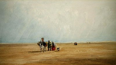 Figuren met een ezel op een Frans strand door David Cox