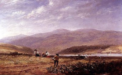 Hooimakers in een Welsh landschap door David Cox